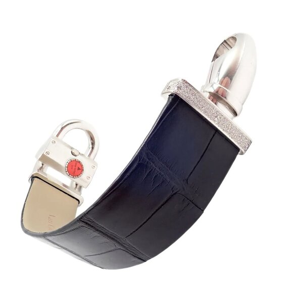Authentic! Van Cleef & Arpels 18K White Gold Diamond Cadenas Alligator Watch - Picture 9 of 13